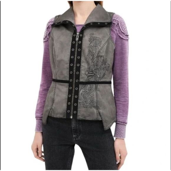 Harley Davidson Womens Zip Front Lace Up Back Embroidered Vest Steampunk M - Picture 1 of 5